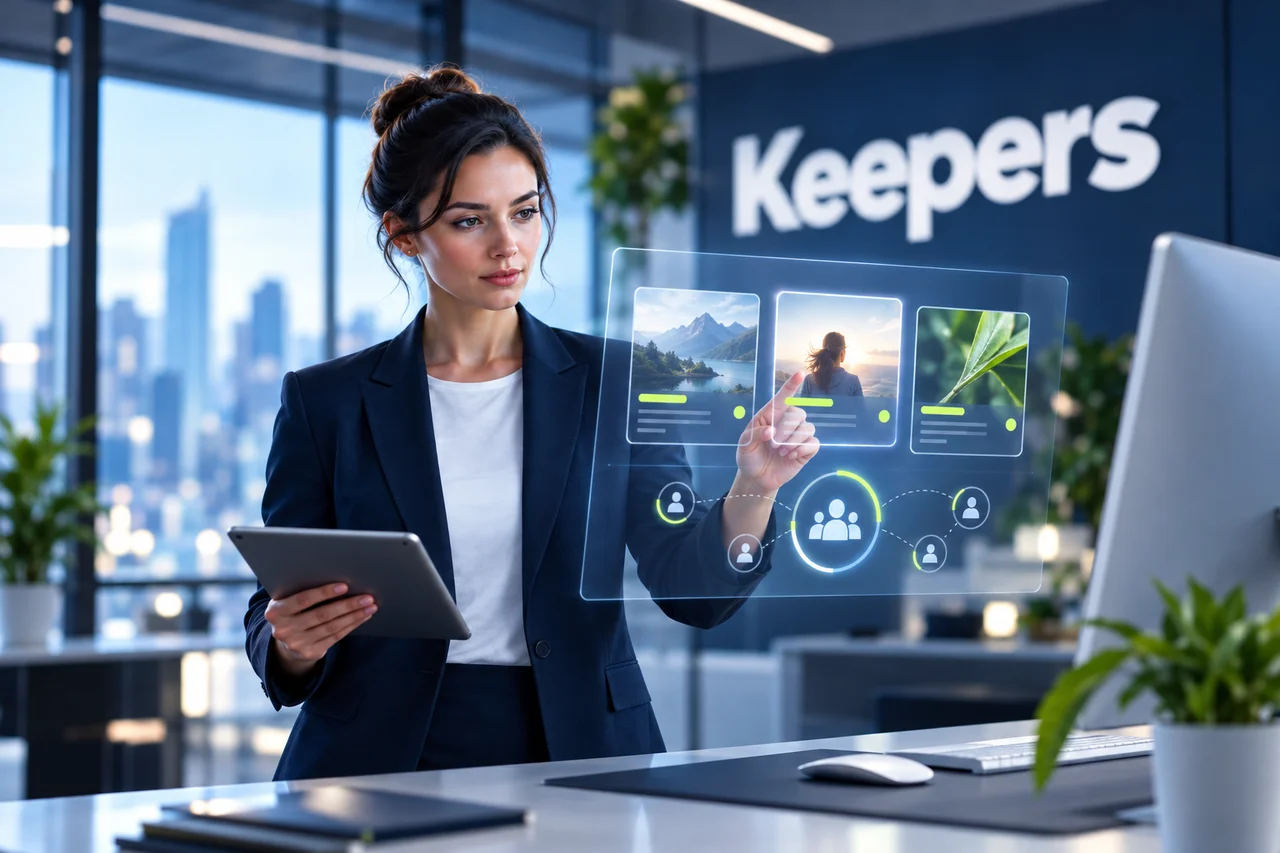 Mockup de planejamento de campanhas e público em um ambiente da marca Keepers